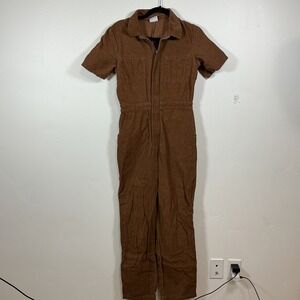 BDG Urban Outfitters Brown Corduroy Short Sleeve Jumpsuit Utility Workwear Sz S